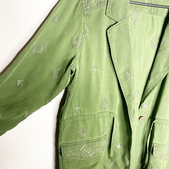 💙 EMBROIDERED Olive Green Drawstring Light Jacket - Picture 2 of 5